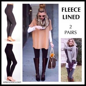 2 FLEECE LINED LEGGINGS FOOTLESS TIGHTS A3C